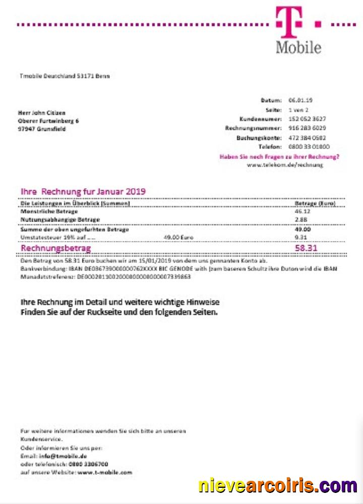 Germany T Mobile utility bill